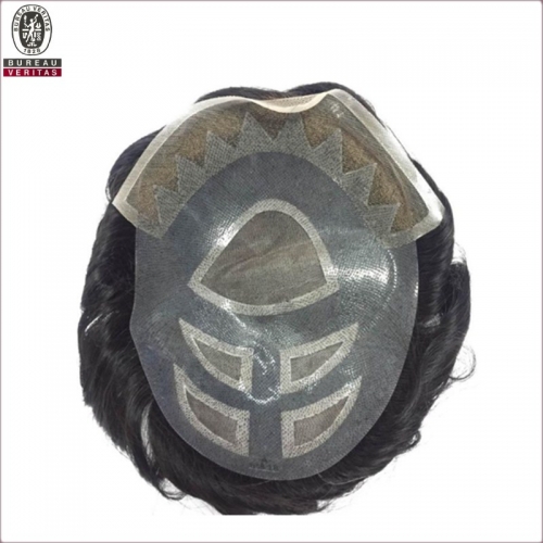 Precio al por mayor imprimir logotipo virgen humana hair topper sistema toupee para los hombres