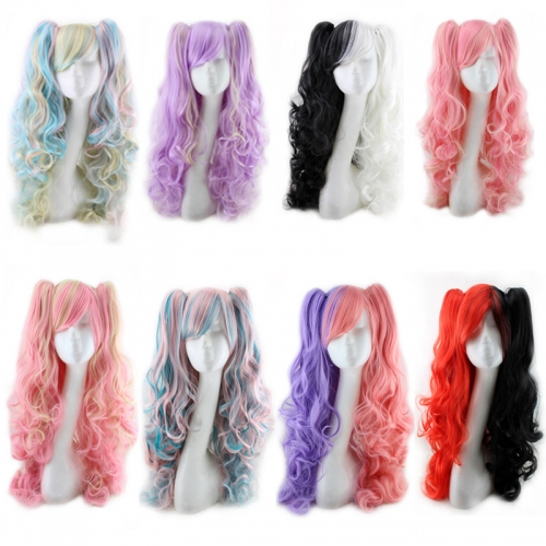 Super fiesta estilo largo colorido frente Encaje Wigs sintético cabello cosplay maquillaje para las mujeres